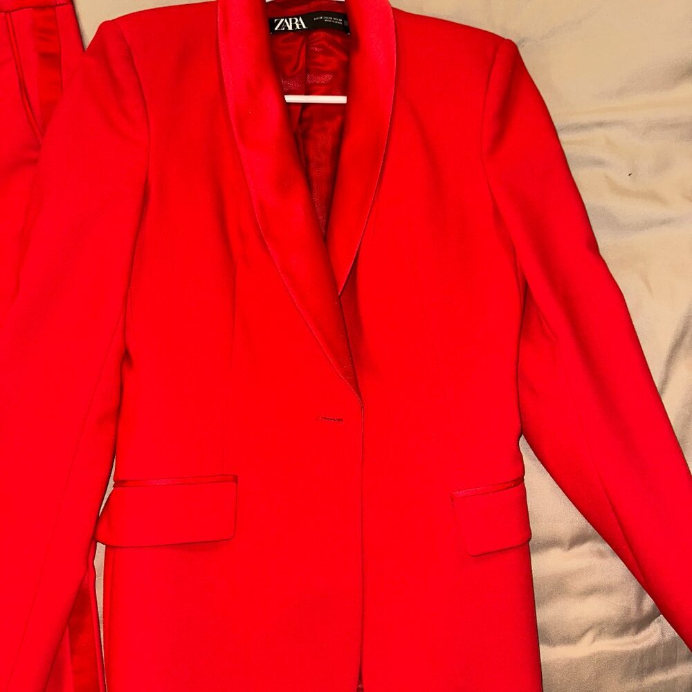 Red tuxedo womens suit zara